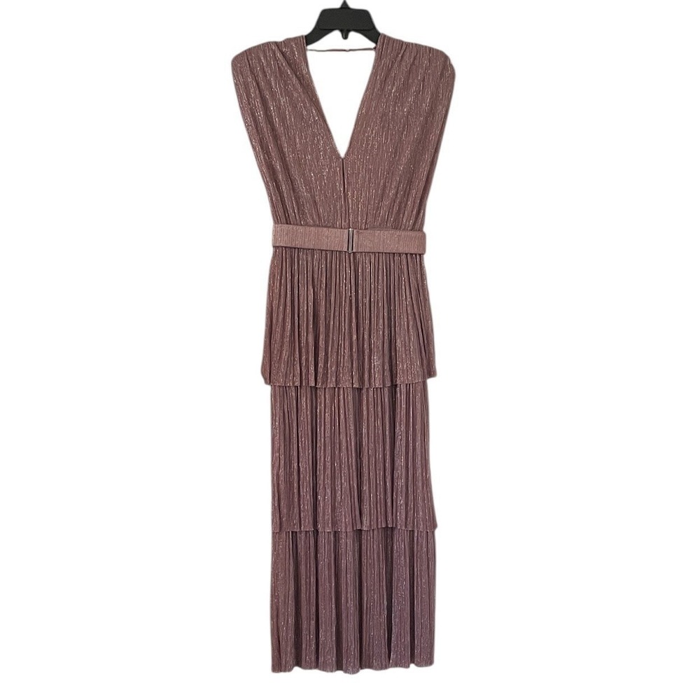 Sabina Musayev‎ Women's Antique Rose Metallic Skylar Belted Maxi Gown Size XS